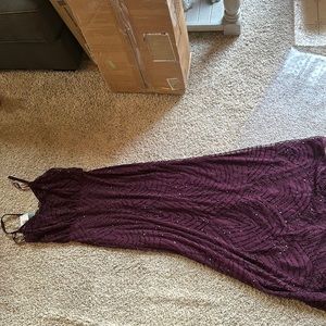 Adrianna Papell Womens Long Beaded Blouson Gown